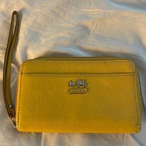 Coach yellow leather wallet/wristlet.